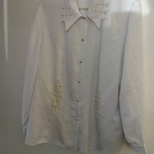 Elegant White Lace-Trimmed Blouse